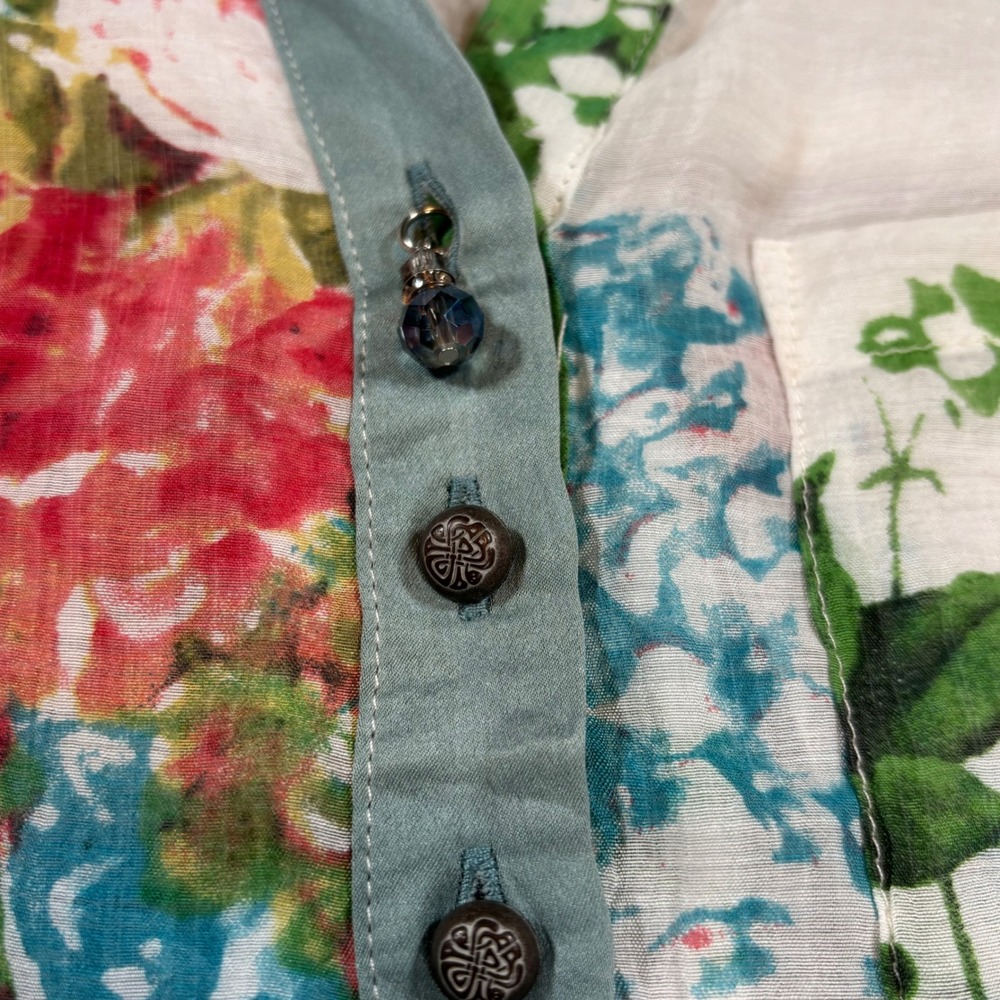 Aratta Silent Journey Floral Plaid Mixed Media Tunic Top Blouse ED16837 Womens M - Picture 3 of 7